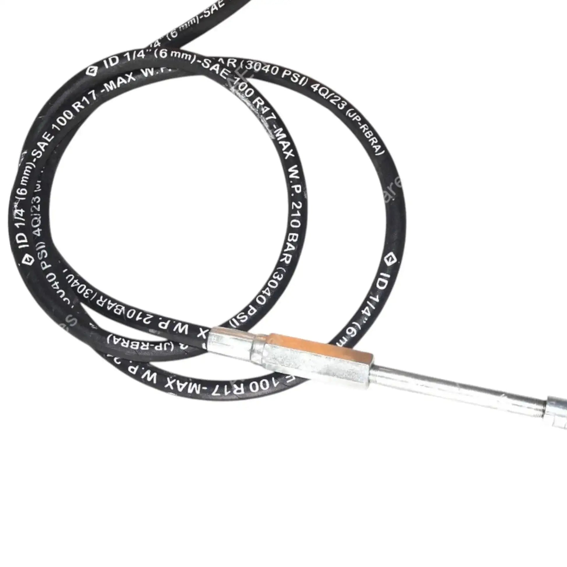Flexible grease hose with printed markings and metal coupler