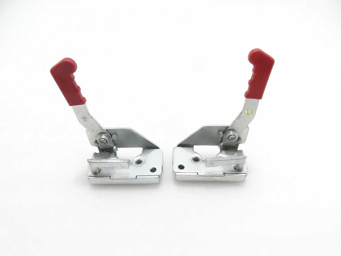 Metal latch lock set with red handles, right and left pair