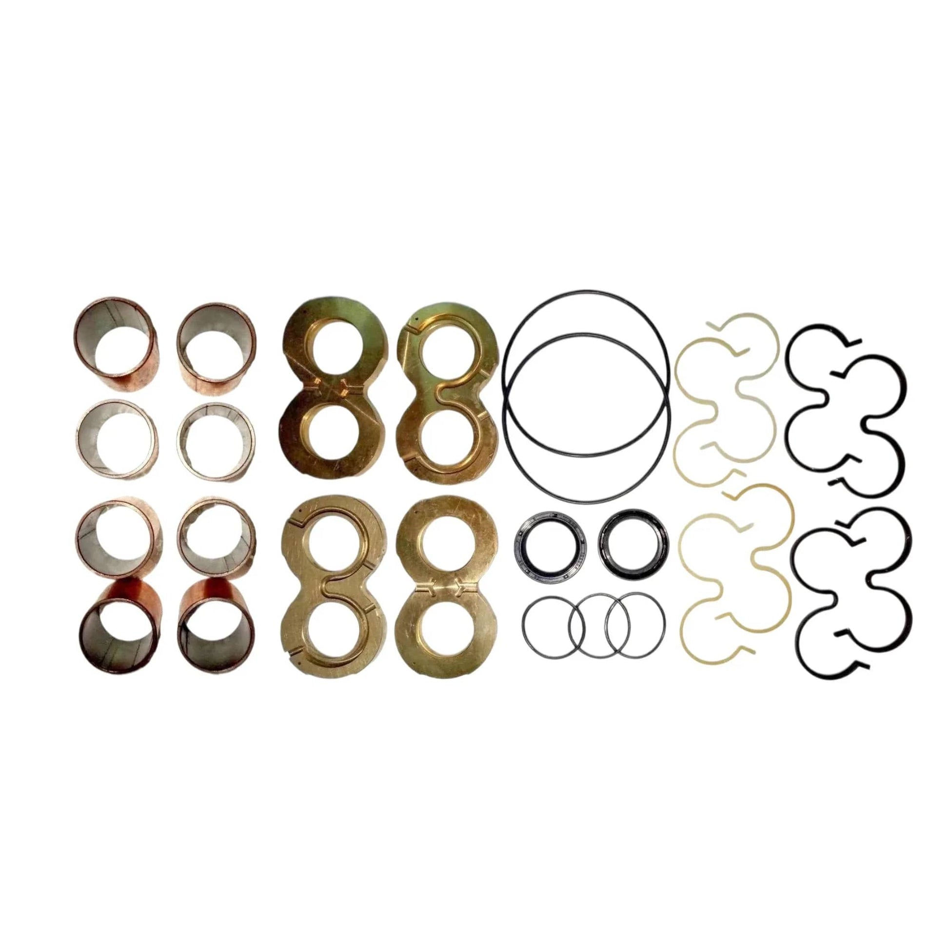 JCB hydraulic pump repair kit with various seals and rings for effective restoration