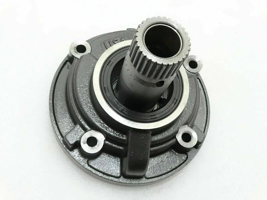 Hydraulic pump transmission, gray metal housing with central black splined inlet