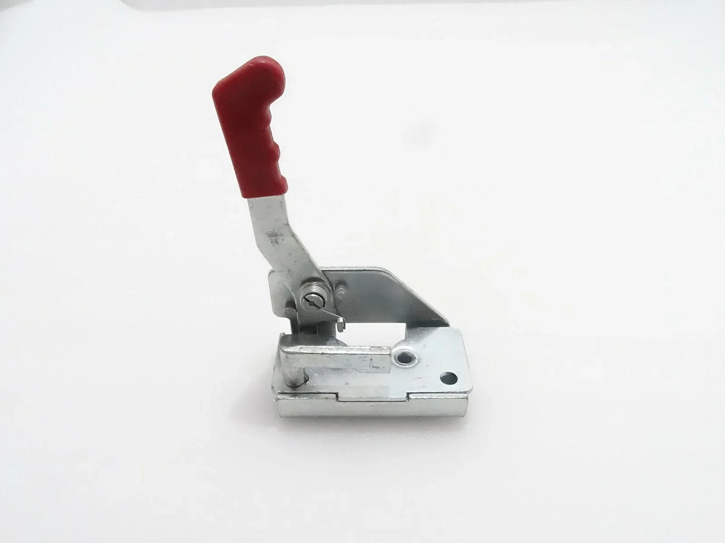 Metal latch lock with red handle, left-side style