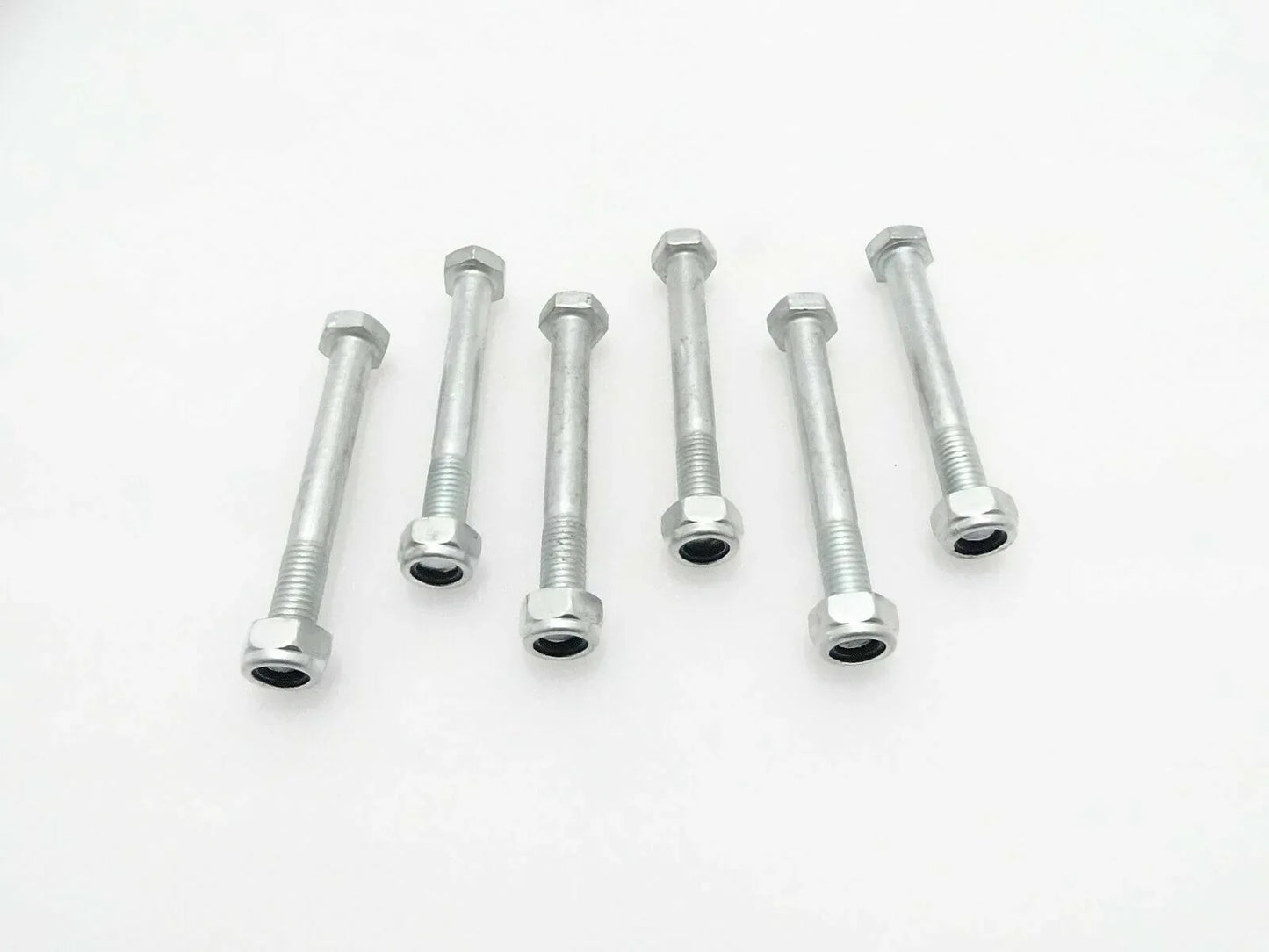 Set of 6 M12 x 100 hex flange bolts, silver with black washers