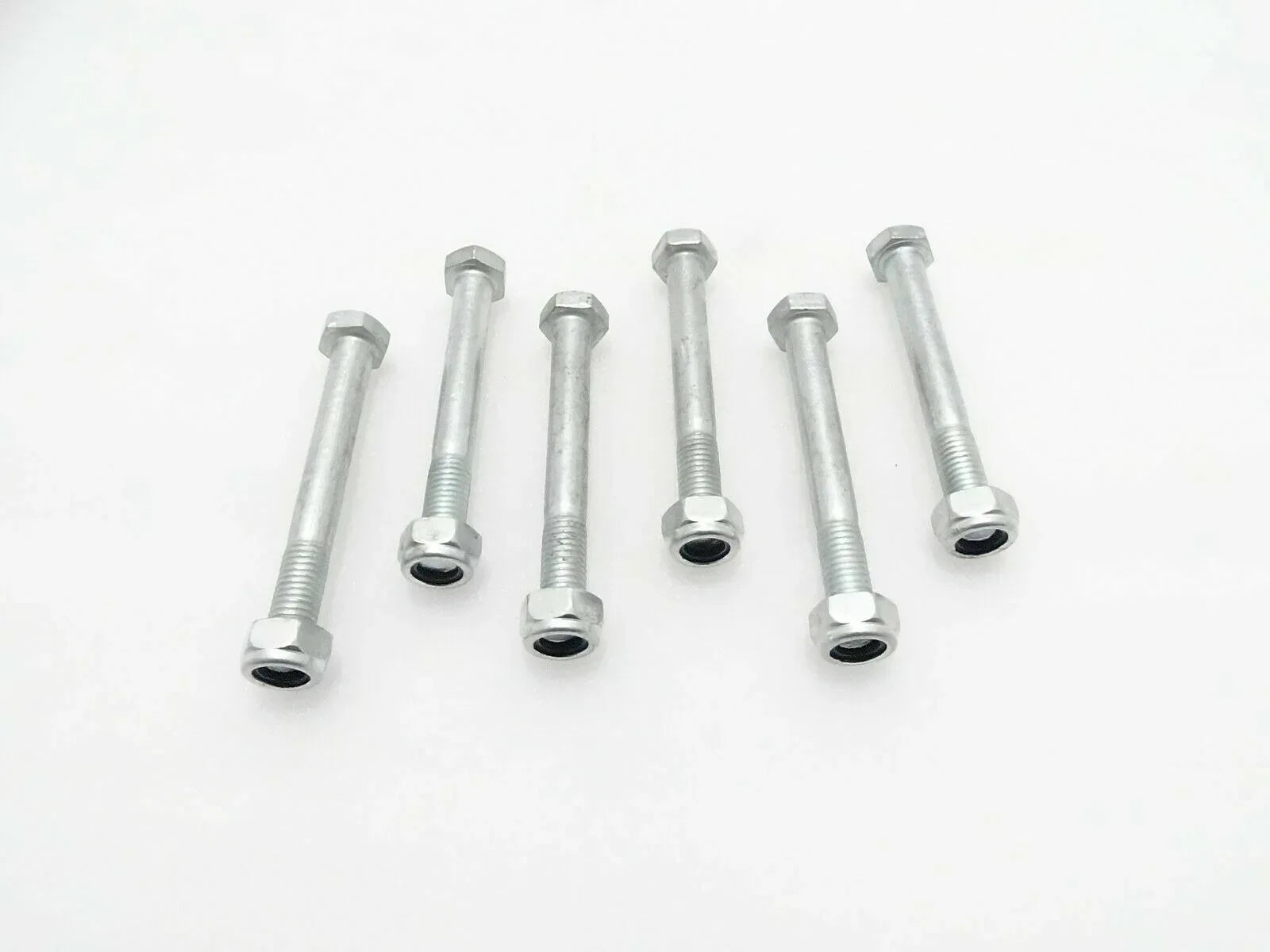 Set of 6 M12 x 100 hex flange bolts, silver with black washers