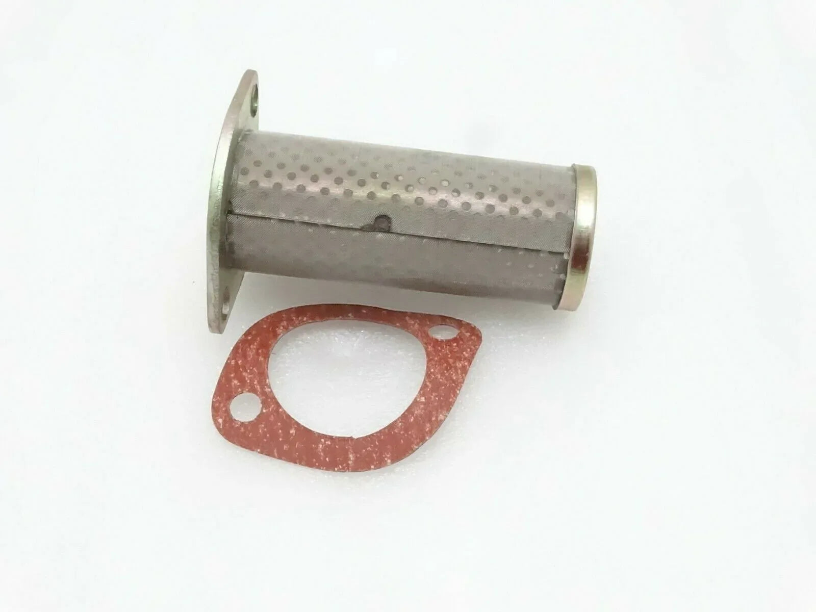 Suction strainer screen with metal flange and red gasket