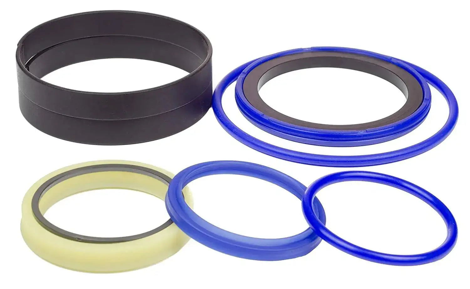 Hydraulic cylinder seal kit with black, blue and light yellow O-rings