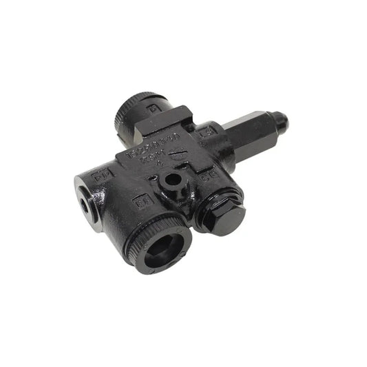 Steering control valve, black metal with two side ports and adjustment knob