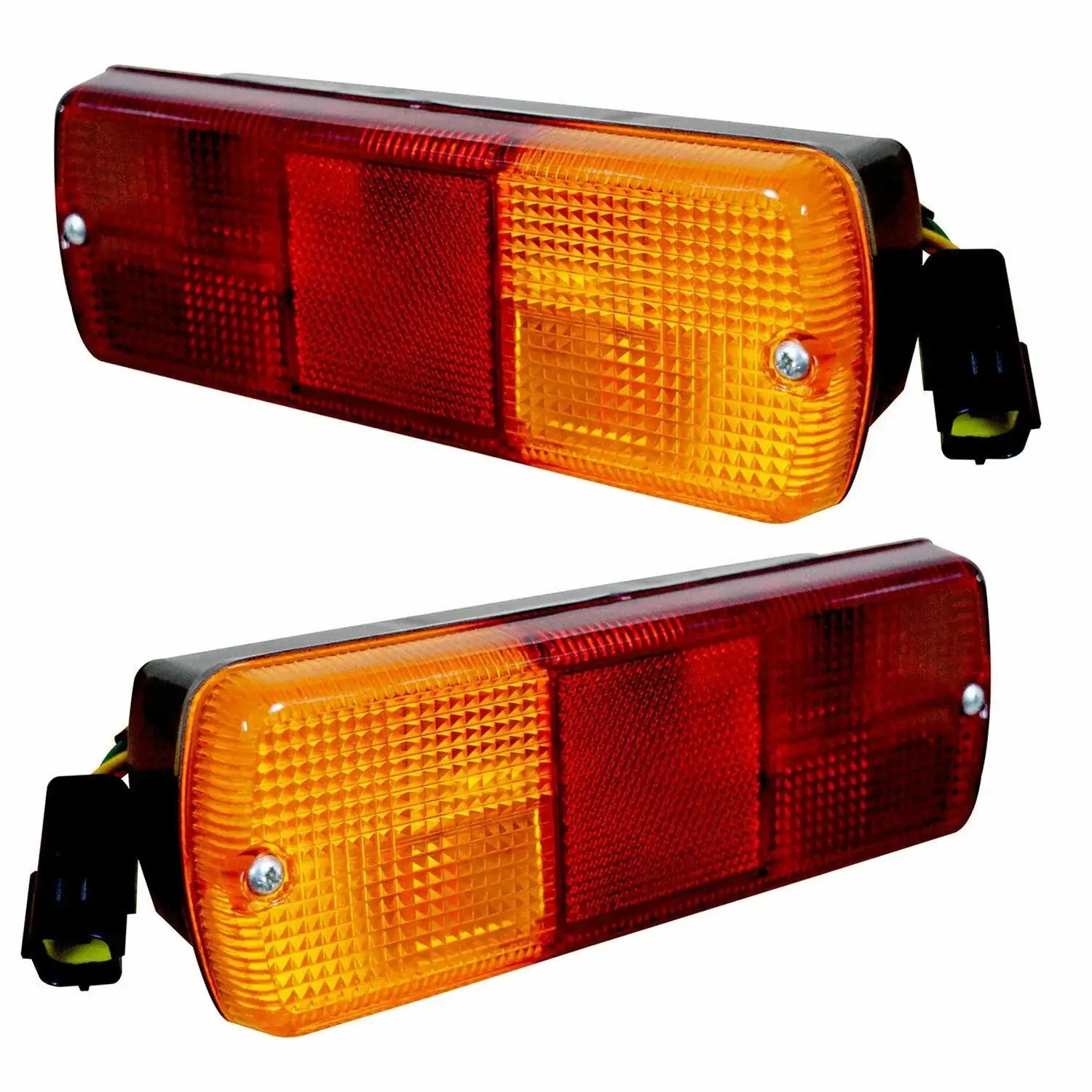 Rear light set with amber and red rectangular lenses, dual lamps and brackets