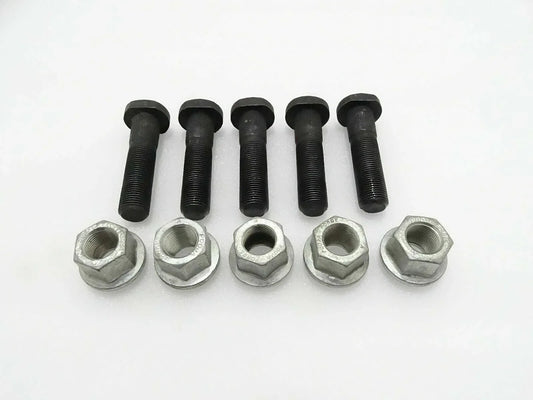 JCB wheel nuts and studs set, steel, includes six black bolts and six silver nuts for durable fastening