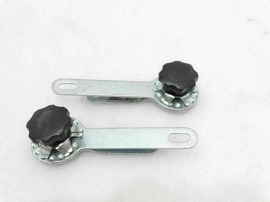 Windshield frame holding adjusting arms, pair with black end caps