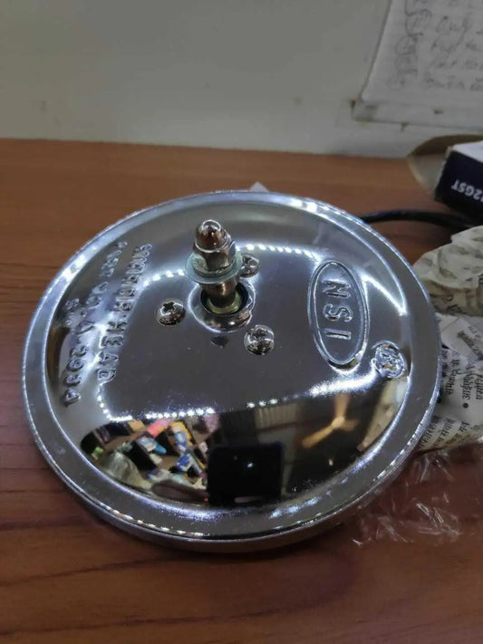 Round chrome arm mirror with mounting bolts and central adjustment stem
