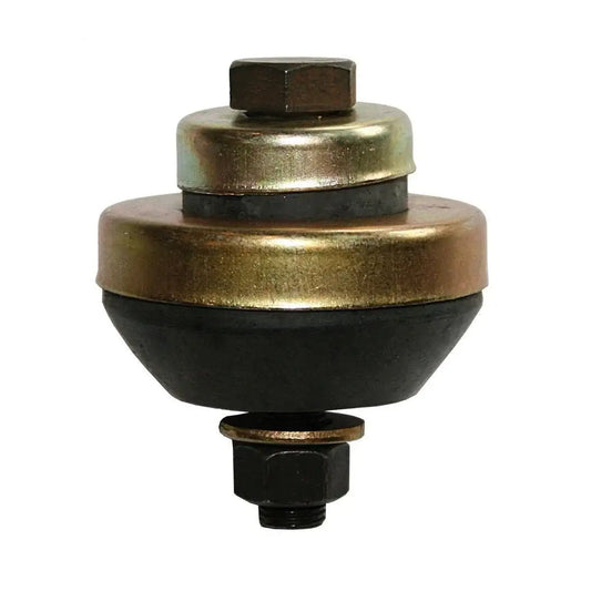 Round gearbox mounting with bronze metal top and black rubber base, threaded stud