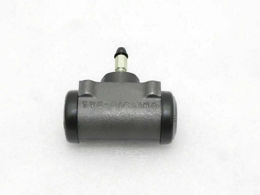 Front right wheel brake cylinder assembly with outlet port on dark metal housing