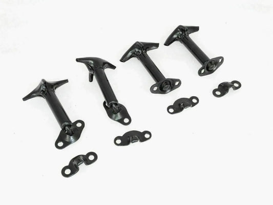 Bonnet windshield latch kit with black latch arms and mounting hardware