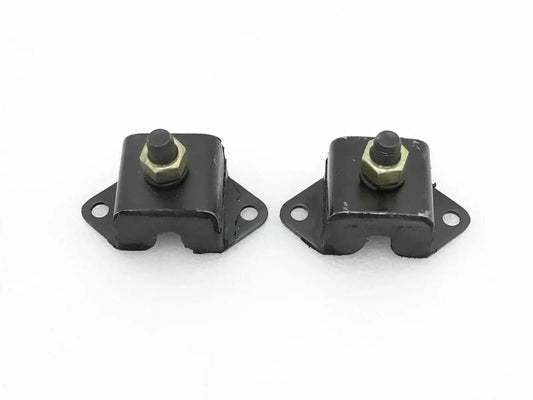 Black steel engine mount bracket with threaded stud and nut, pair