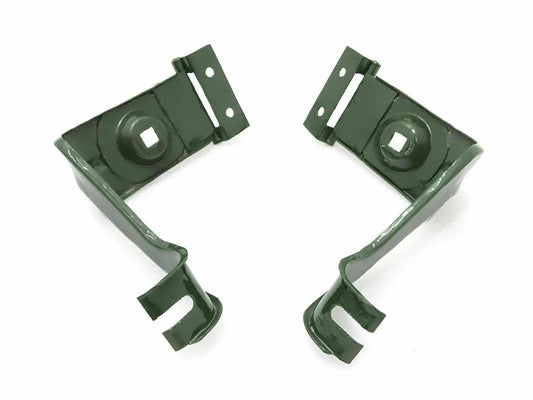 Green metal headlight mounting bracket support pair with round hole tabs