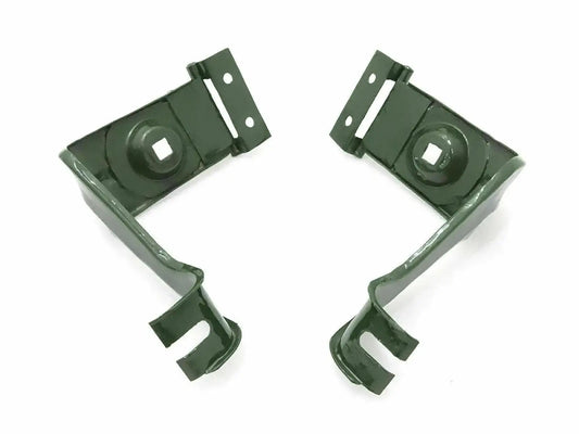 Green metal headlight mounting bracket support pair with round hole tabs