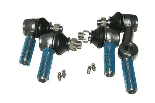 Steering tie rod end kit with blue rubber boots and metal joints, set of four