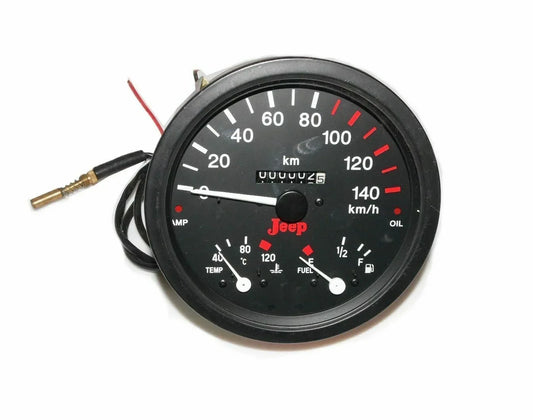 Round vehicle gauge cluster with speedometer, fuel, temperature, amp and oil indicators