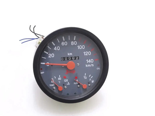 Jeep speedometer gauge with fuel, temperature, amp and oil indicators