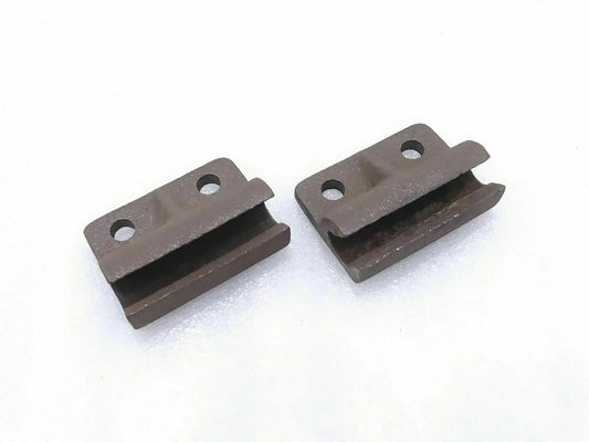 Tailgate door hinges, dark metal, two pieces with mounting holes