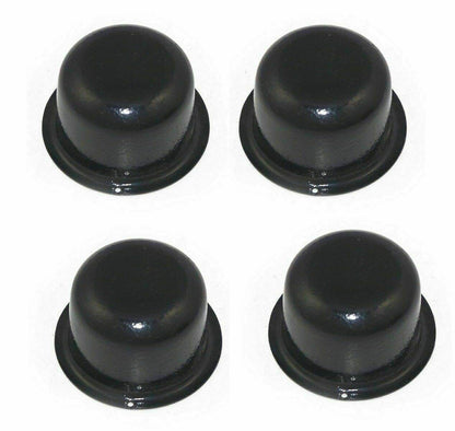 Set of four black Jeep wheel bearing caps for aftermarket replacement and enhanced durability