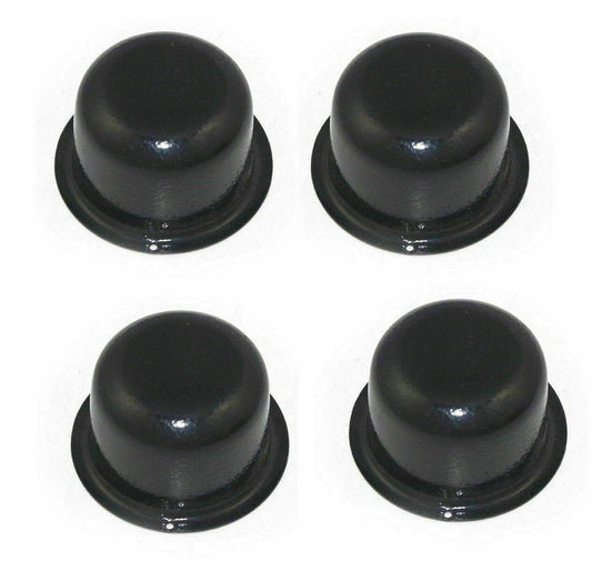 Set of four black Jeep wheel bearing caps for aftermarket replacement and enhanced durability