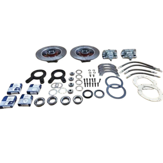 Complete Jeep Willys disc brake conversion kit for upgrading braking performance and safety
