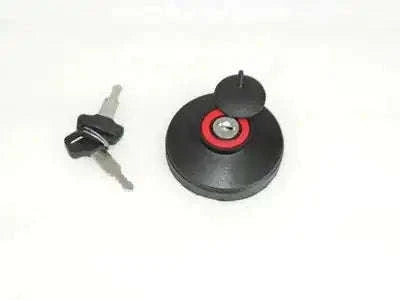 Fuel tank locking cap with keys, black cap with red ring and metal key
