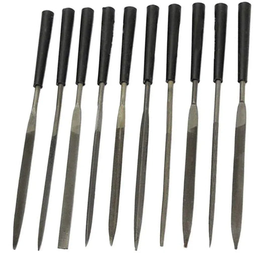 Set of 10 metal files with rubber handles, ideal jewelry-making tools for precision crafting