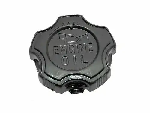 Engine oil filler cap, embossed ENGINE OIL lettering, textured grip edge