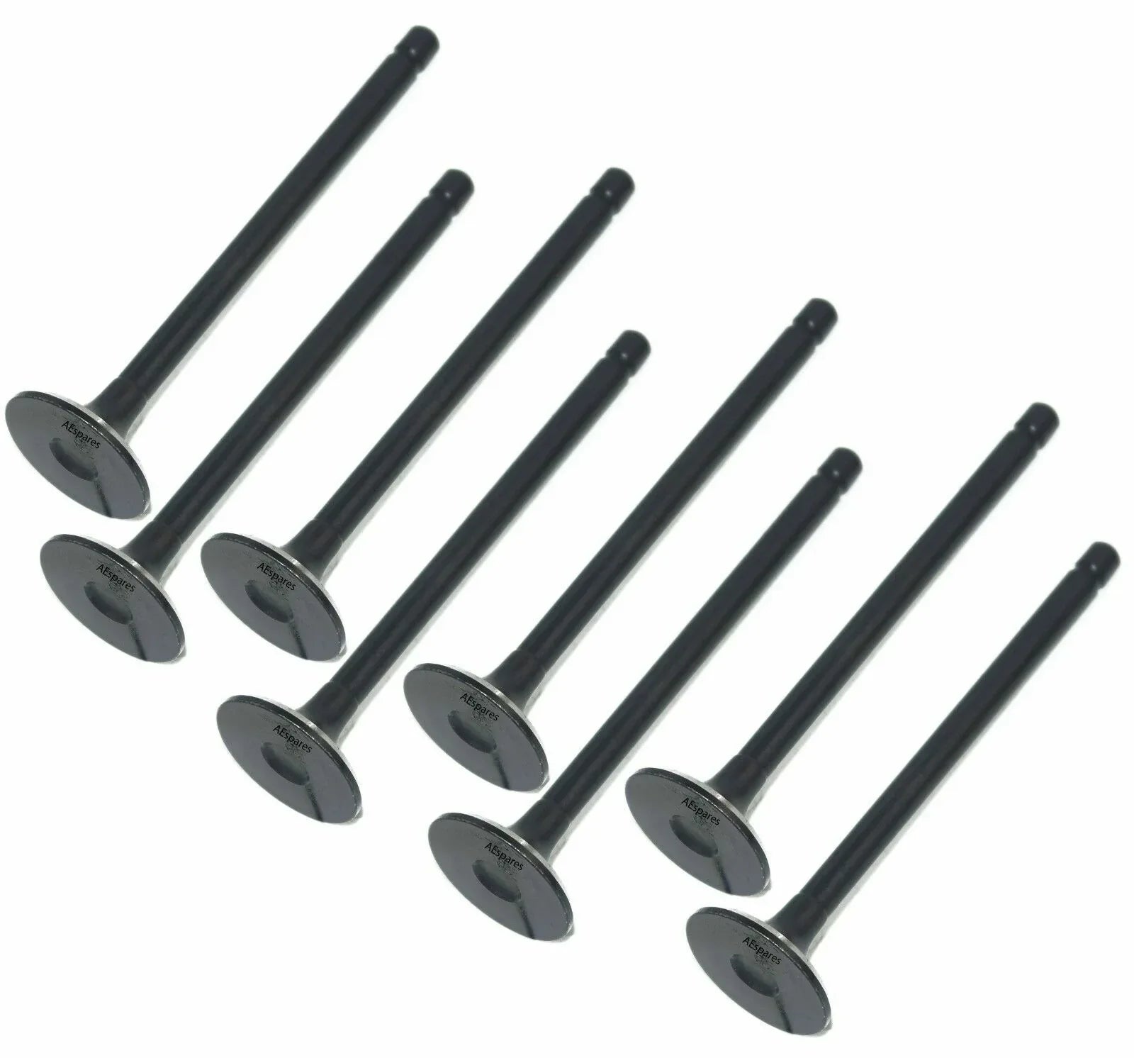 Exhaust engine valves, set of 8 black metal valve stems with round heads