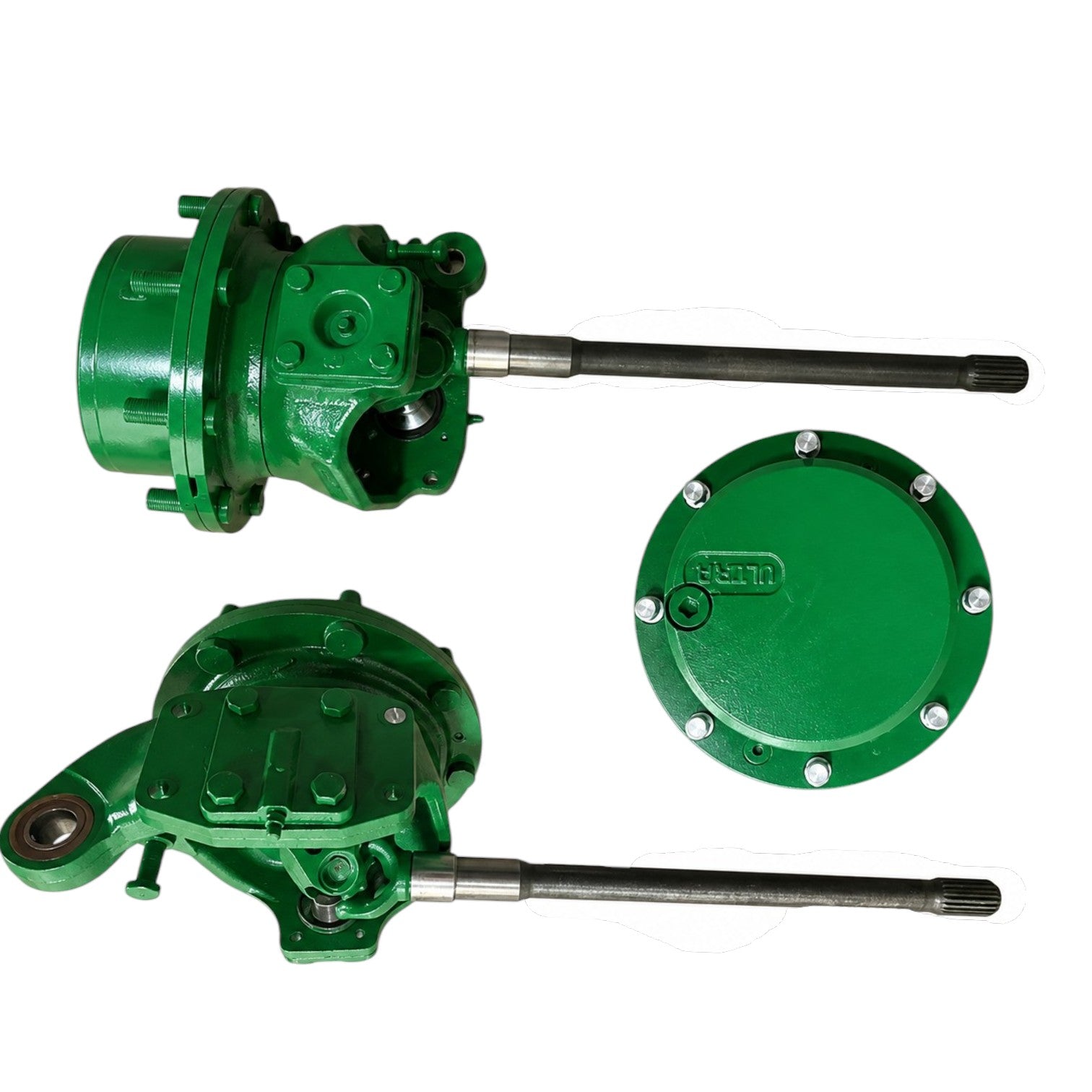 MFWD Outboard Assembly for John Deere model, heavy-duty green steel for reliable tractor performance