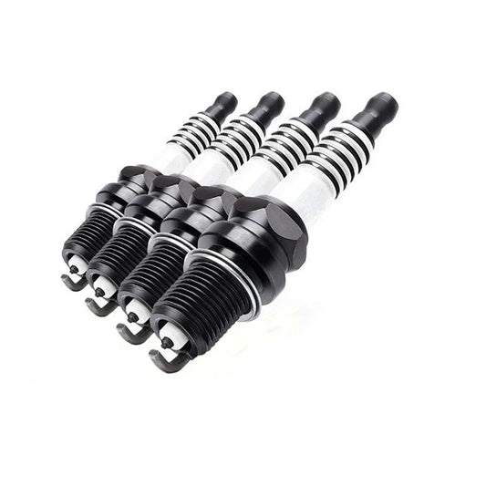 Set of four spark plugs for John Deere model tractors, durable metal construction for efficient engine performance