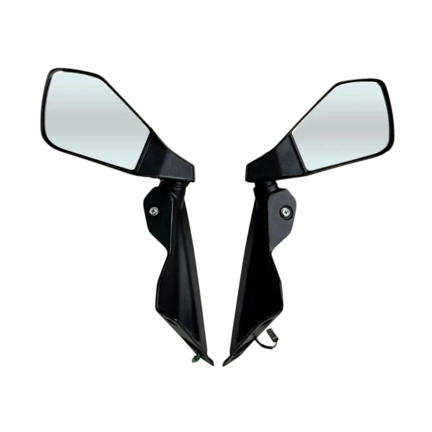 Rear view mirror set with clear glass and black housings, left and right pair