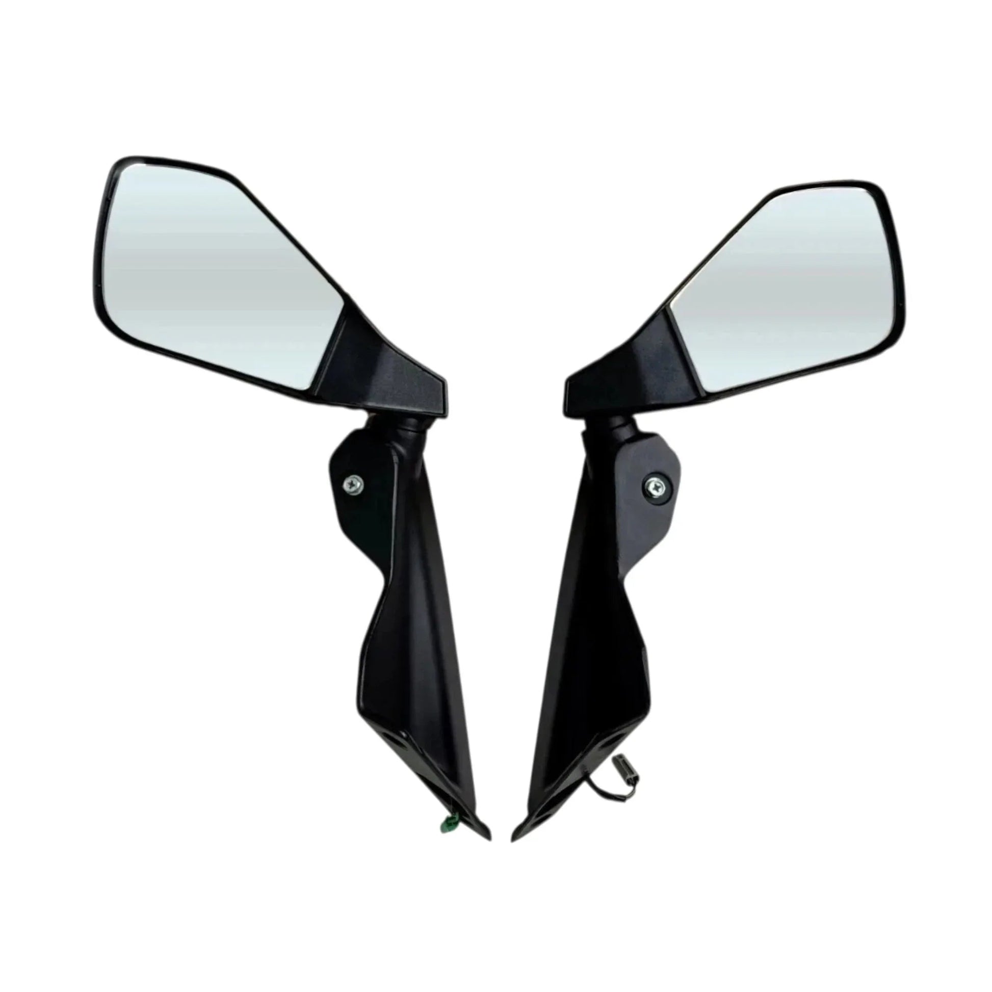 Rear view mirror set with clear glass and black housings, left and right pair