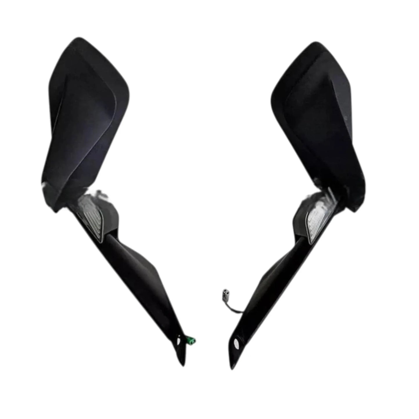 Rear view mirror set with black covers, tinted lenses, and small indicator details