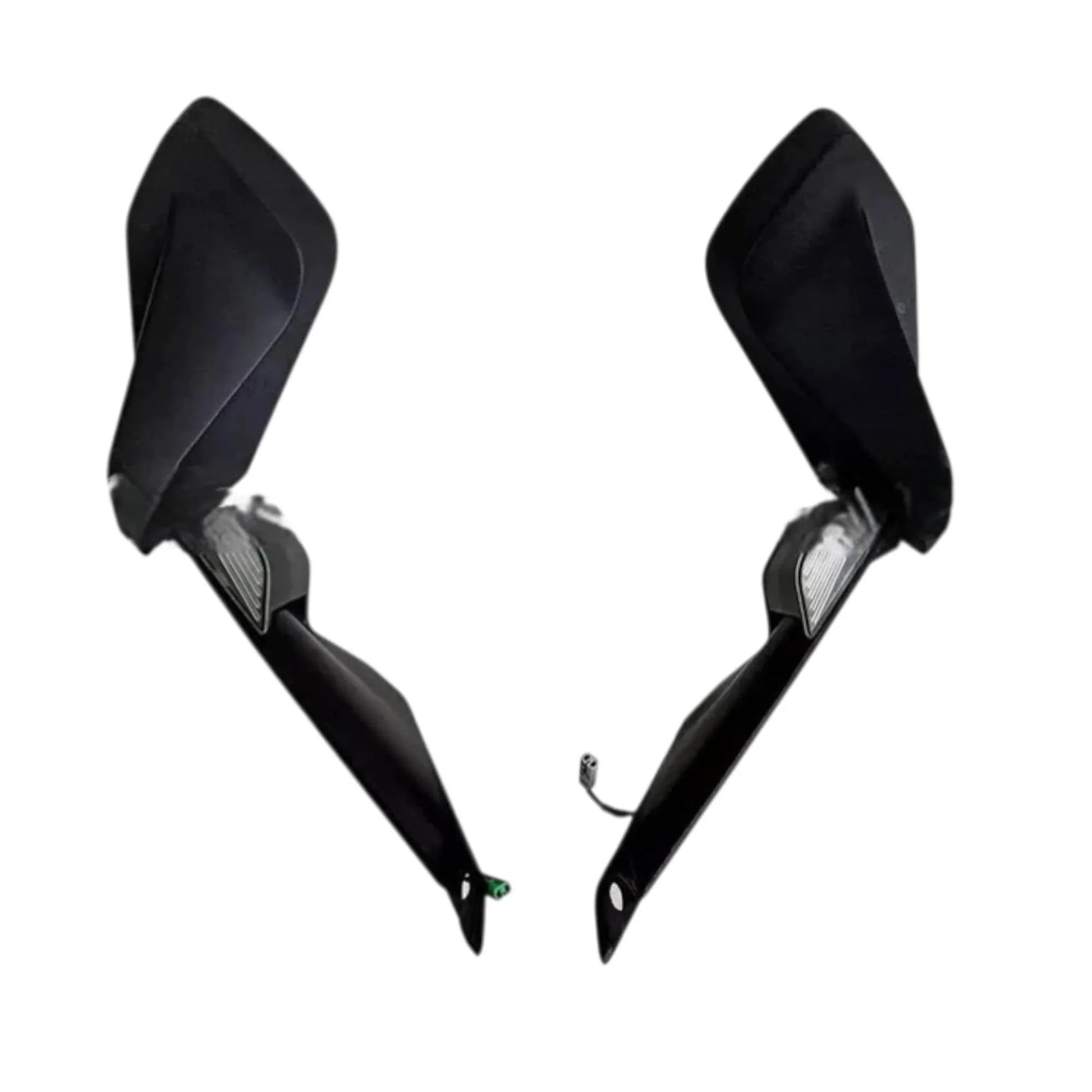 Rear view mirror set with black covers, tinted lenses, and small indicator details