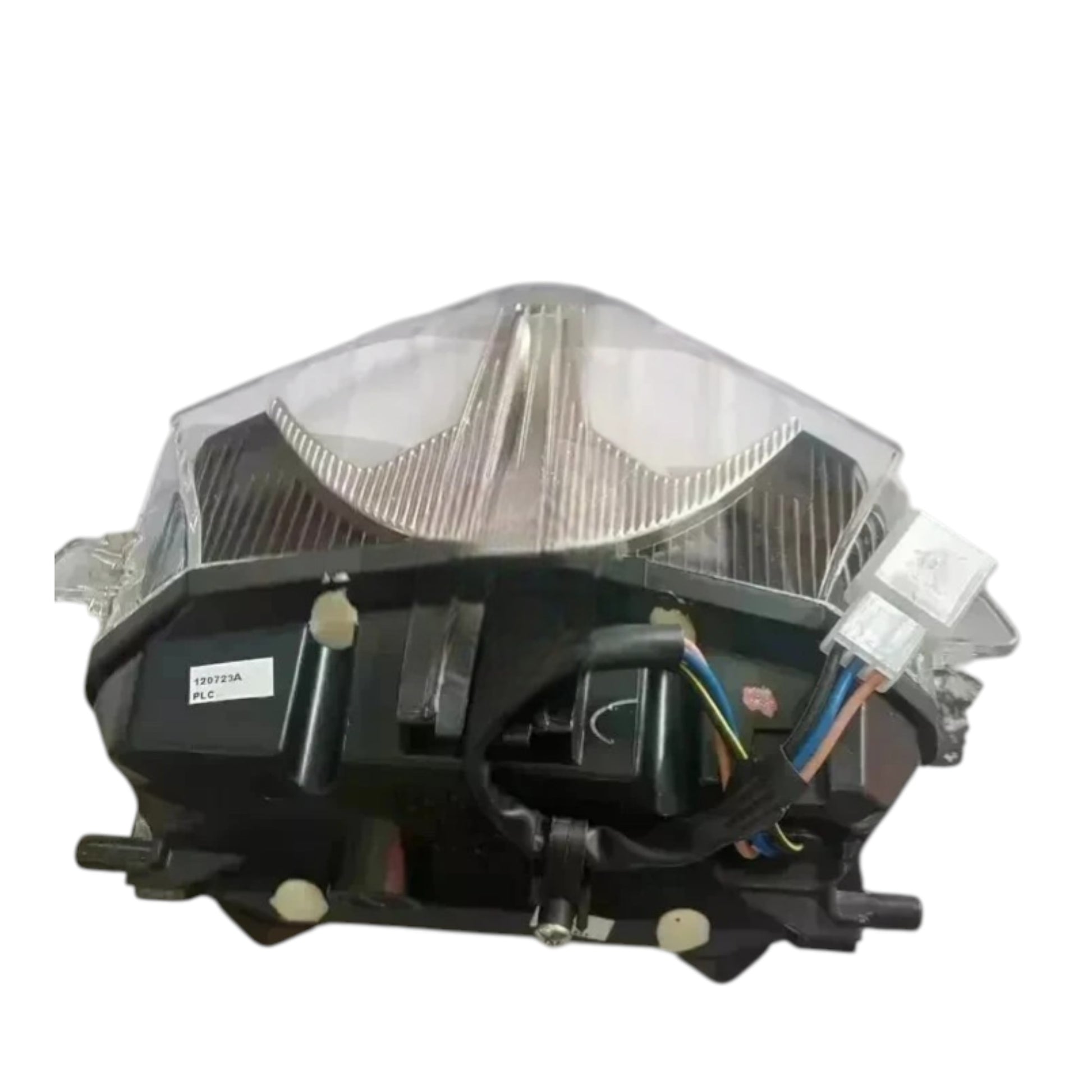 Rear tail light assembly for vehicles, made from durable plastic, featuring clear lens and wiring harness.