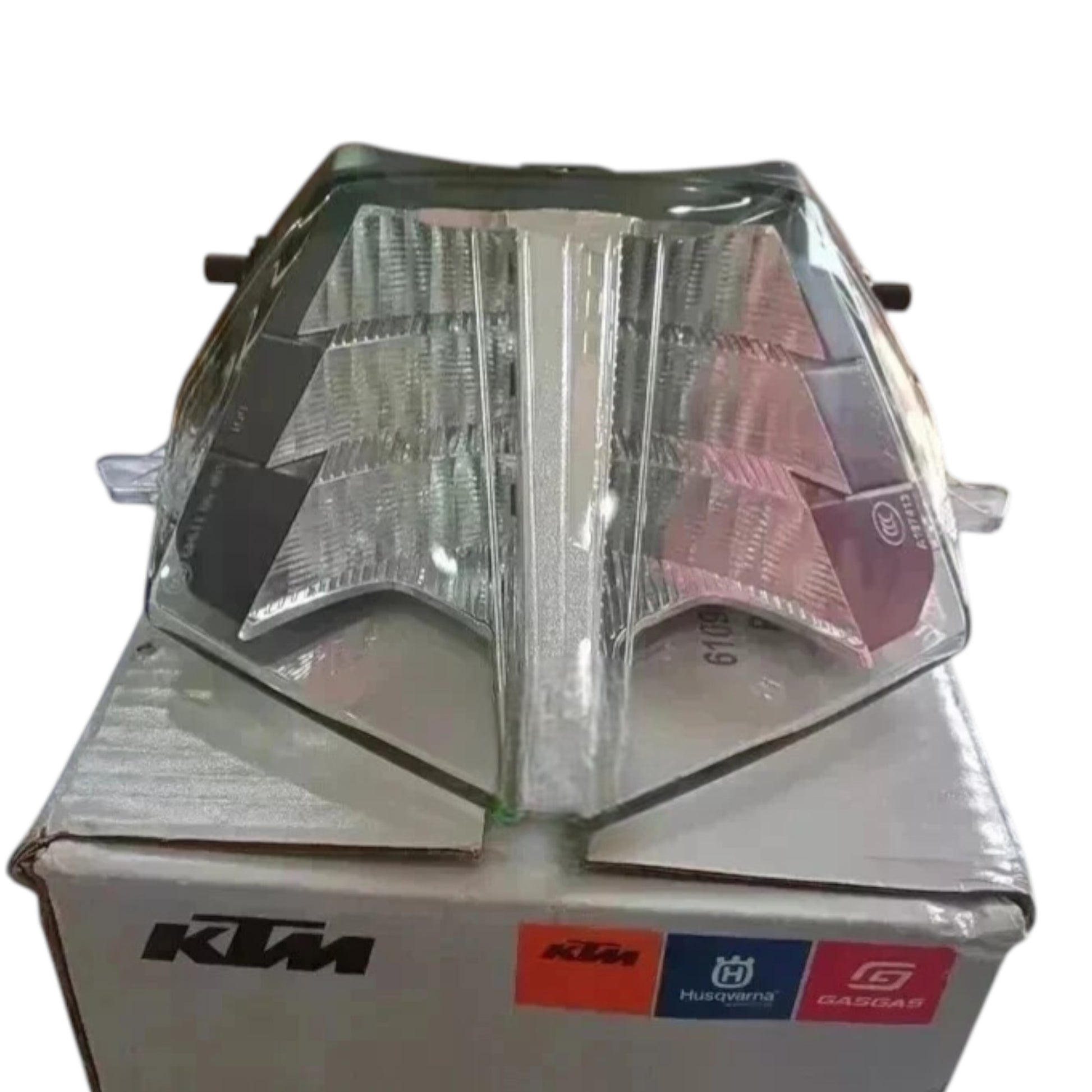 KTM rear tail light with clear lens, durable plastic construction, designed for motorcycle safety