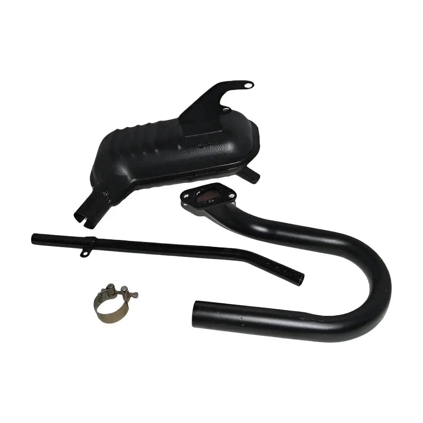 Lambretta exhaust silencer assembly with bend and down pipe