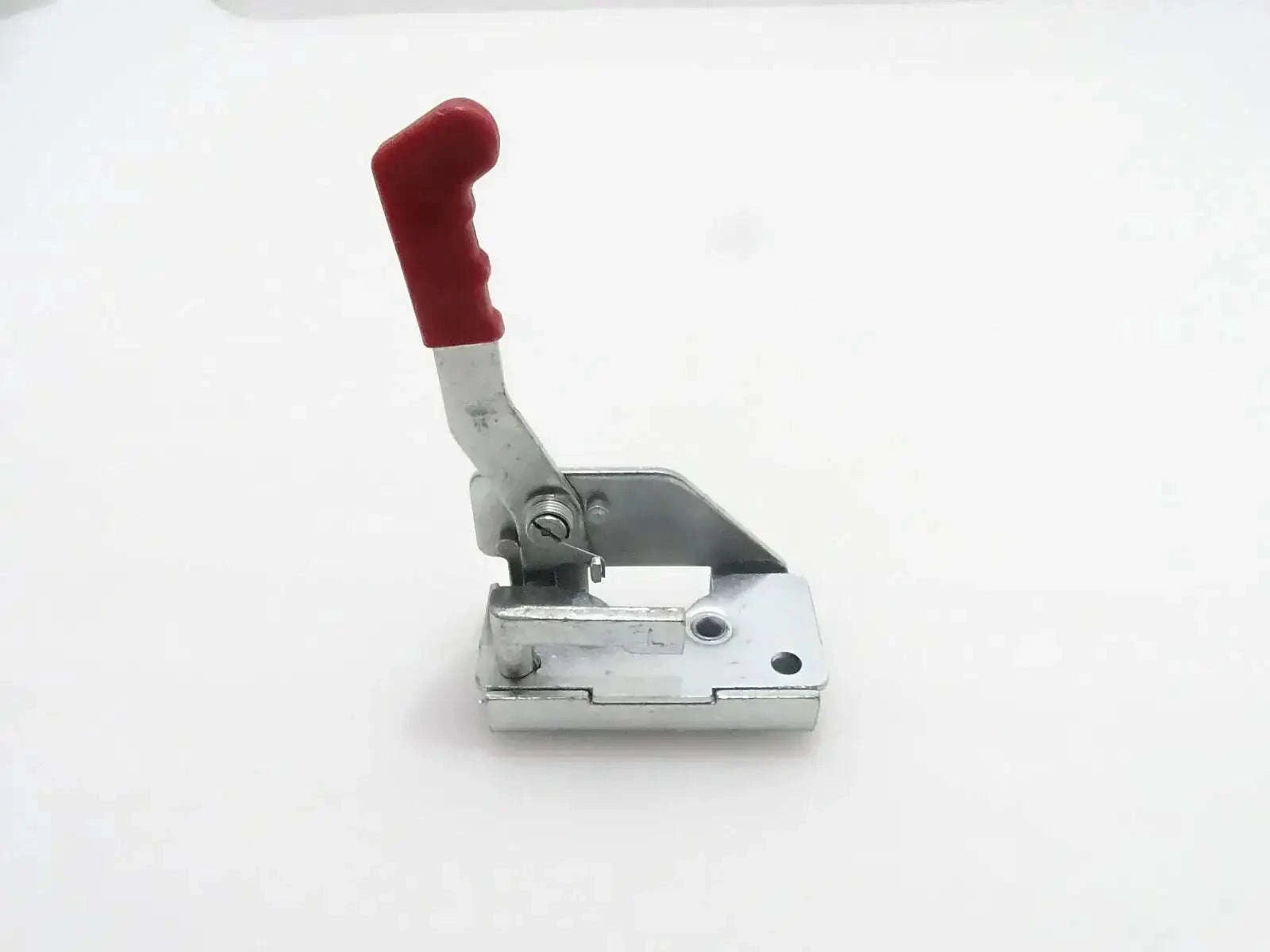 Metal latch lock with red handle, left-side style
