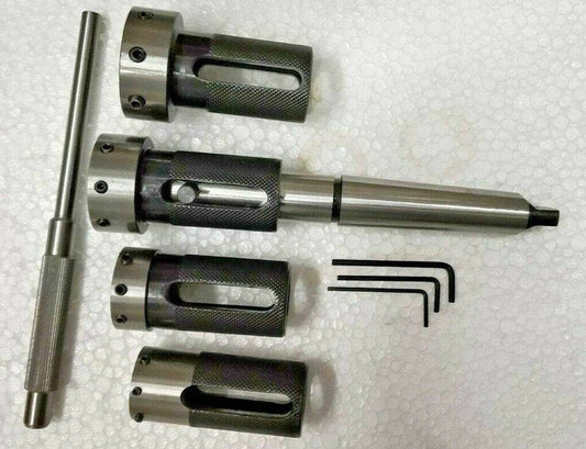 Lathe Tailstock Die Holder Set MT3 with multiple holders and an adjustment tool