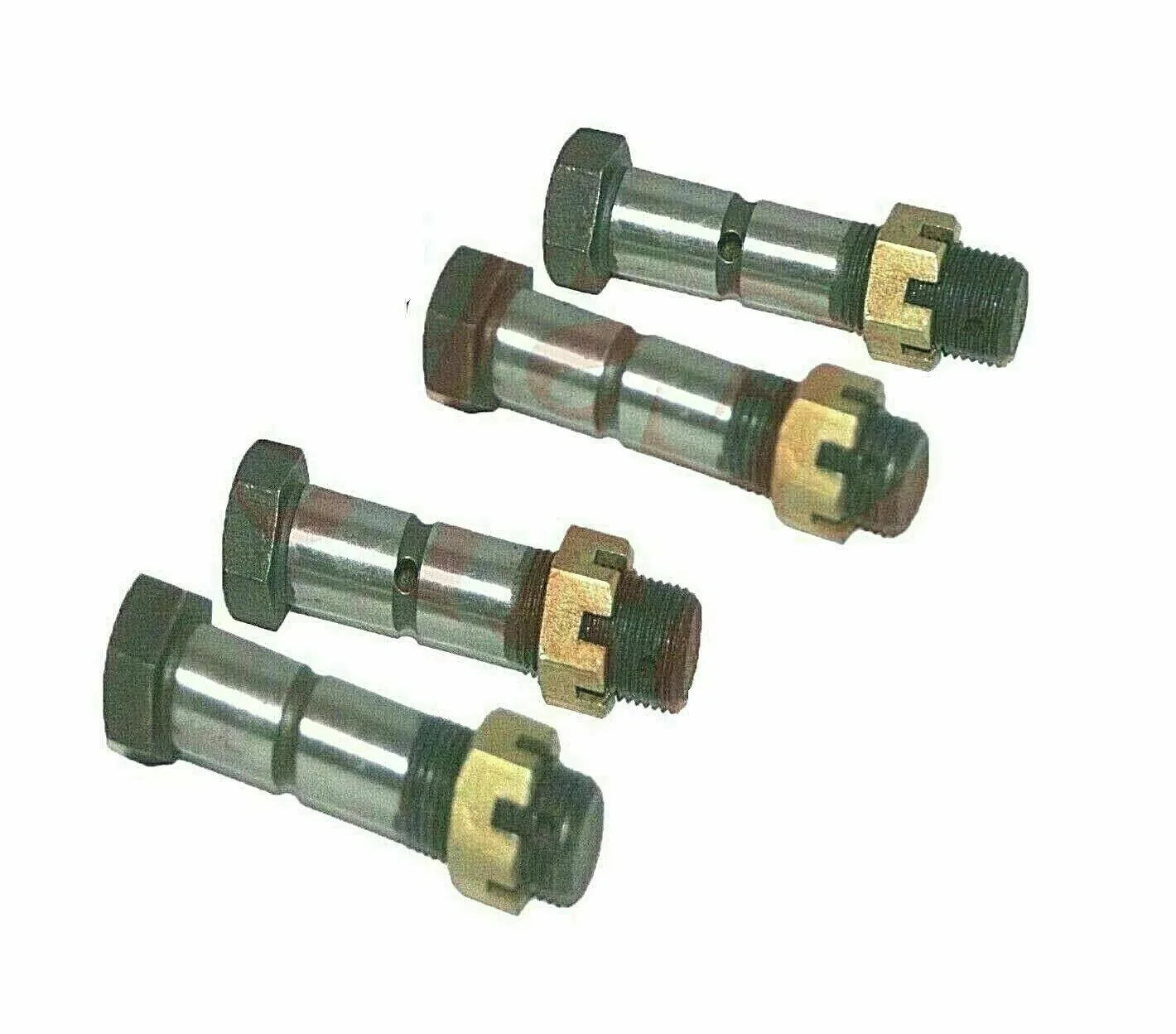 Leaf spring shackle bolt set, 4 steel bolts with threaded shafts and hex heads