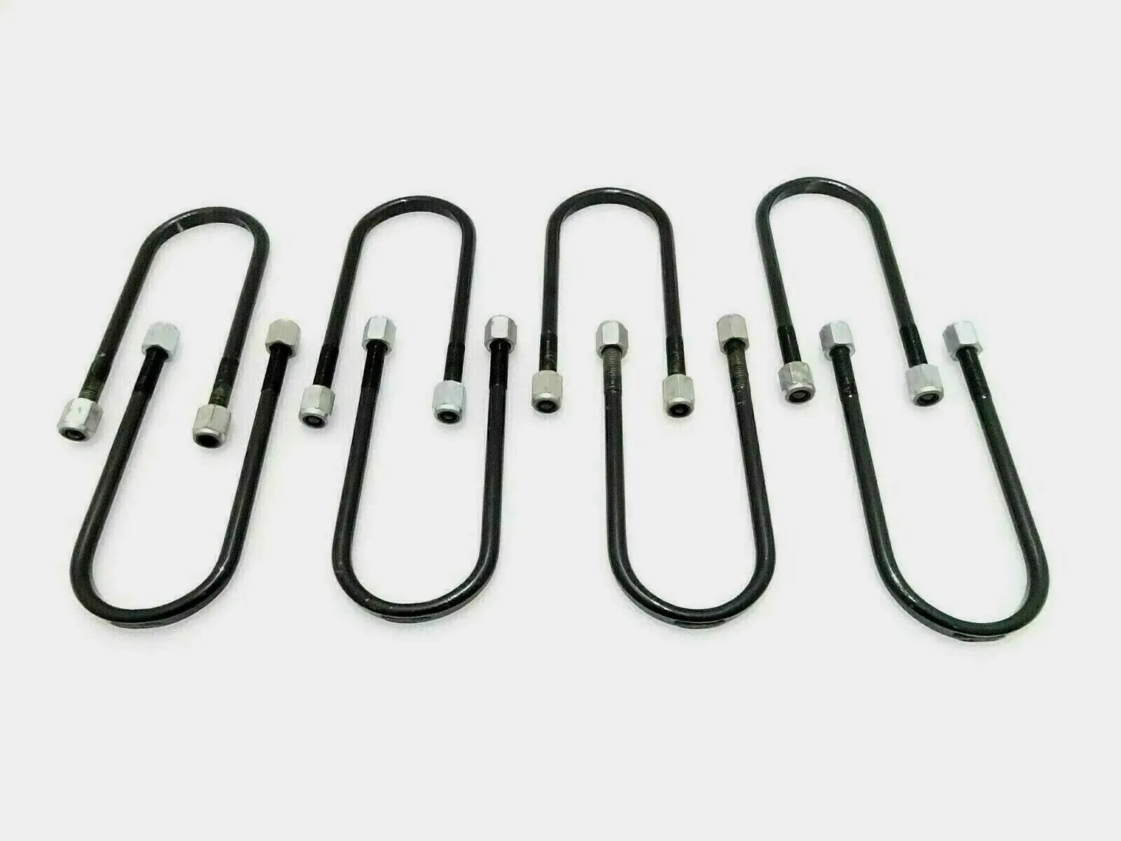 U-bolt clip set of 8 with black U-shaped bars and silver threaded ends