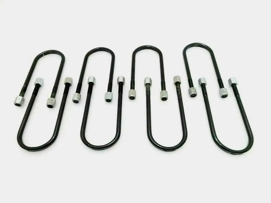 U-bolt clip set of 8 with black U-shaped bars and silver threaded ends