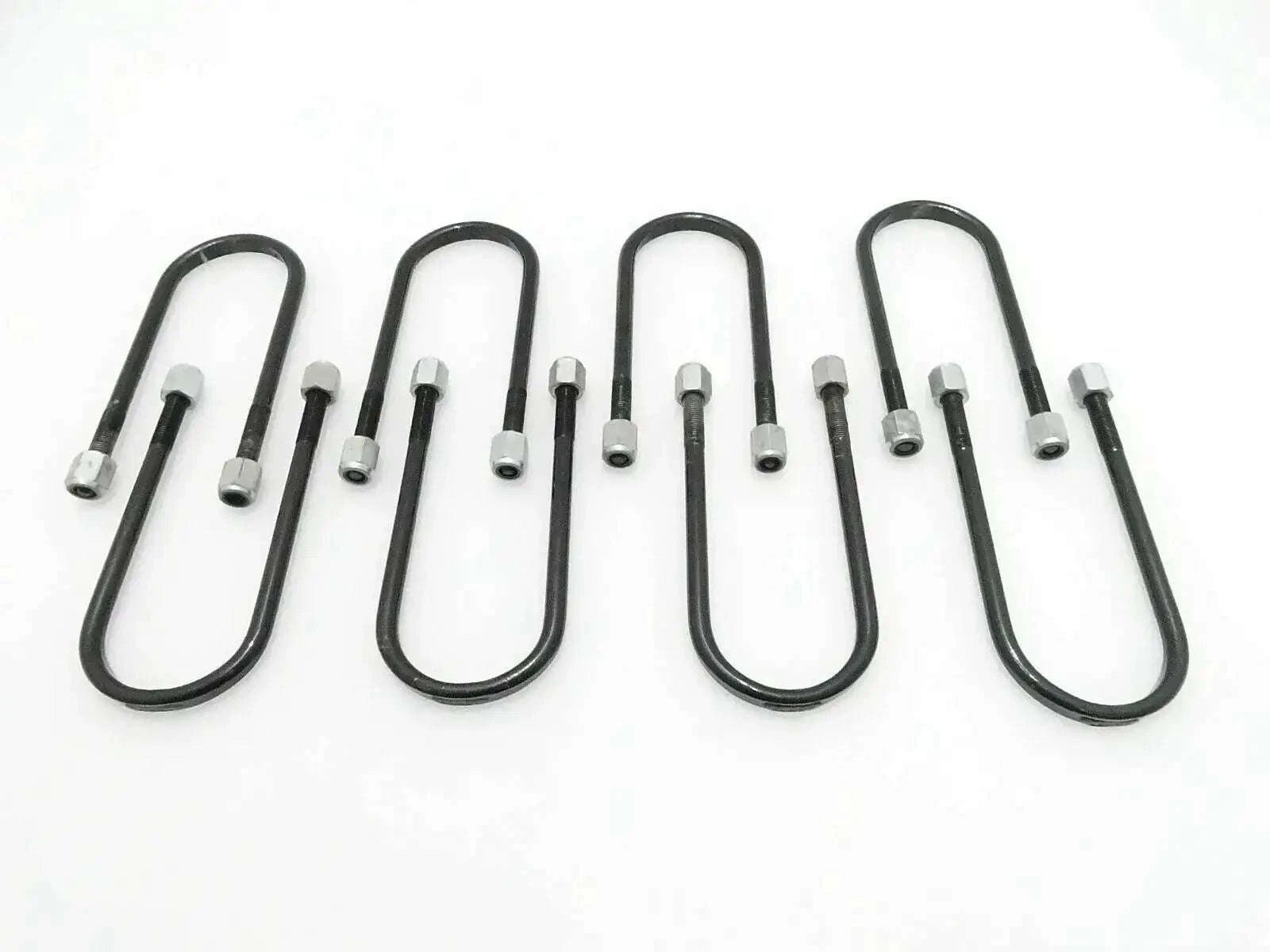 Set of 8 black U-bolt clips with threaded studs and nuts