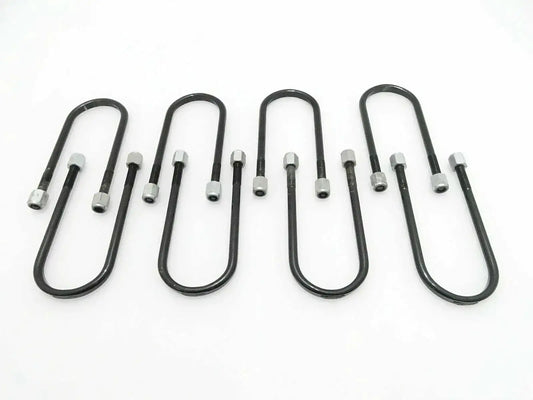 Set of 8 black U-bolt clips with threaded studs and nuts