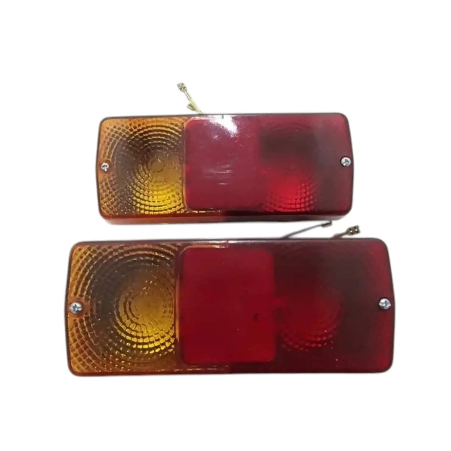Pair of tractor indicator flasher lights with red upper lens and amber side lens
