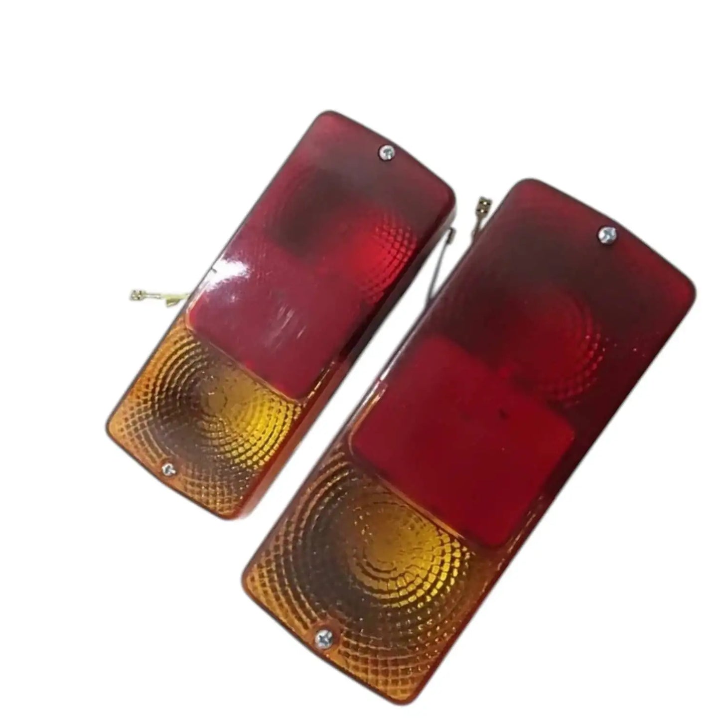 Tractor indicator flasher light with red and amber rectangular lenses, two-piece set