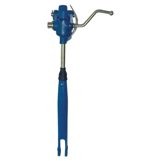 Blue metal tractor leveling box assembly with side crank handle